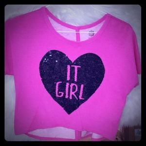 Total Girl Sequin Heart Crop top in Pink